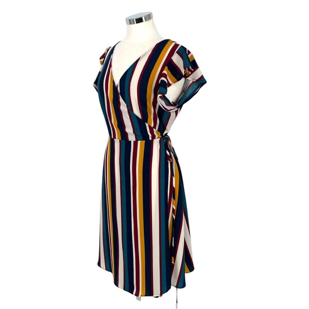 Superfoxx Striped Wrap Flutter Sleeve Midi Dress … - image 5